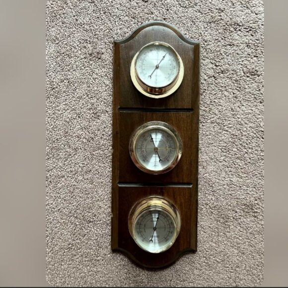 Vintage Taylor Weather Station Barometer Thermometer Humidity Wood Nautical - Picture 1 of 10